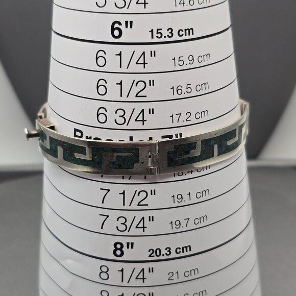 VTH Taxco Castaneda Sterling Silver Turquoise Bracelet 7" Aztec Geometric Inlay - Picture 8 of 10